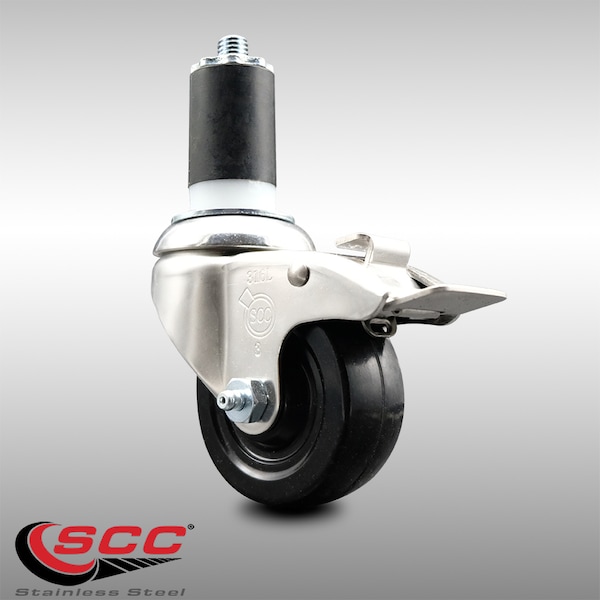 3 Inch 316SS Hard Rubber Swivel 1-1/2 Inch Expanding Stem Caster Lock Brake SCC